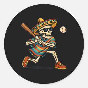 Adesivo Redondo Cinco De Mayo Mariachi Skeleton Baseball S Mexican