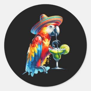Adesivo Redondo Cinco De Mayo Mexicano Chapéu de Sol Parrot Bebend