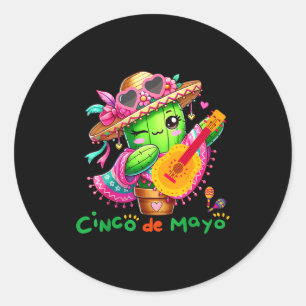 Adesivo Redondo Cinco De Mayo Mexicano Guitarra Cactus Para Homens