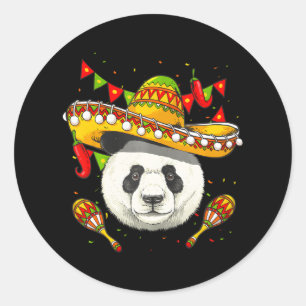 Adesivo Redondo Cinco de Mayo Panda Mexicano Lover Sombrero Panda
