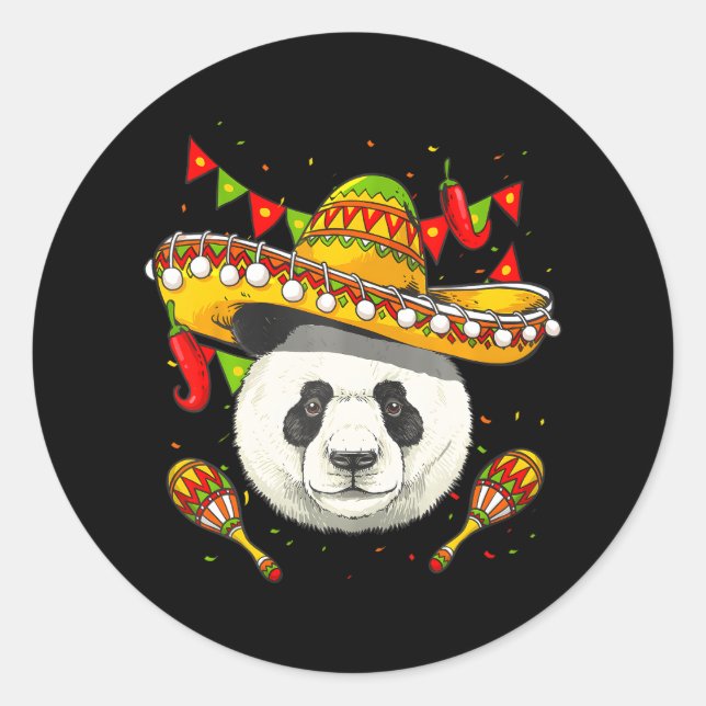 Adesivo Redondo Cinco de Mayo Panda Mexicano Lover Sombrero Panda (Frente)