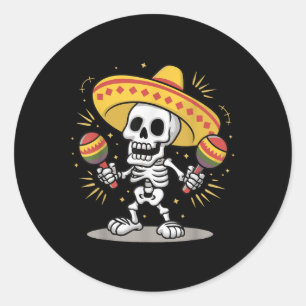 Adesivo Redondo Cinco De Mayo Skeleton Sombrero Fiesta Men Mexican