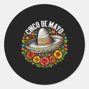 Adesivo Redondo Cinco De Mayo Sombrero Flores Fiesta Mexicana 5 De