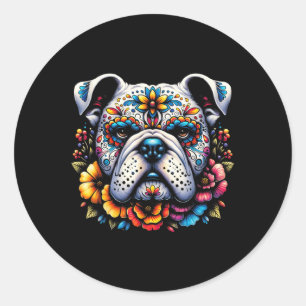 Adesivo Redondo Cinco De Mayo Sugar Skull Flower Buldog