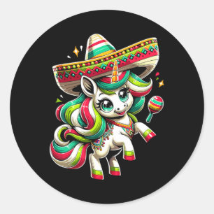 Adesivo Redondo Cinco De Mayo Unicorn Mexicano Crianças Meninas