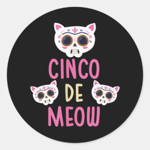 Adesivo Redondo Cinco De Meow Cat Cinco De Mayo Engraçado Gato
