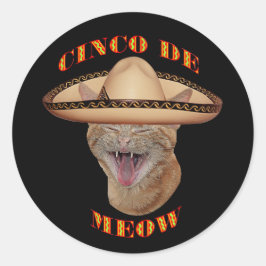 Adesivo Redondo Cinco De Meow Cat Cinco De Mayo México