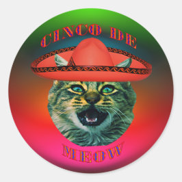 Adesivo Redondo Cinco De Meow Cinza Cat Cinco De Mayo México