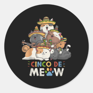 Adesivo Redondo Cinco De Meow Mariachi Cat Lover Cinco De Mayo