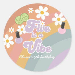 Adesivo Redondo Cinco é uma vibe Spa Arco-íris 5º Aniversário