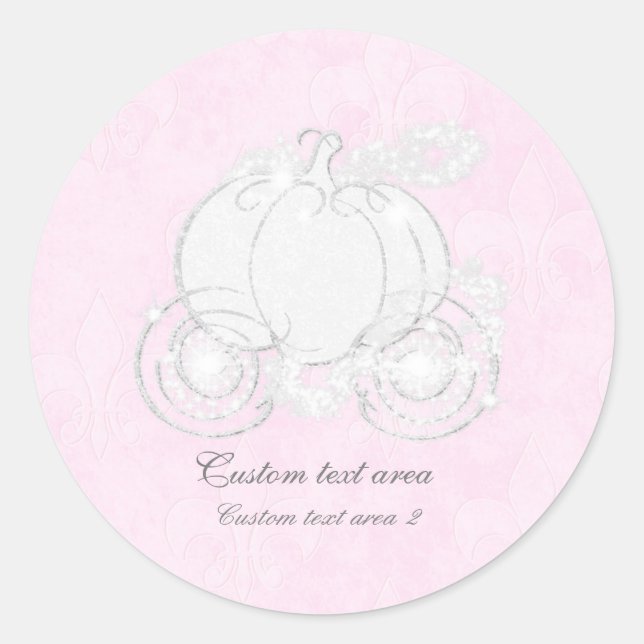 Adesivo Redondo Cinderella Pink & Silver Princess Favor da Carruag (Frente)