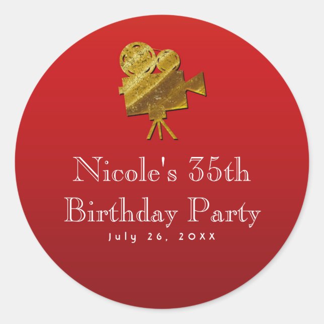 Adesivo Redondo Cinema Vermelho e Estrelas Douradas - Favor do Par (Frente)