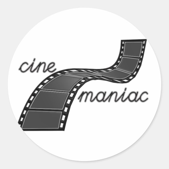 Adesivo Redondo Cinemaniac com Fita de Filme (Frente)