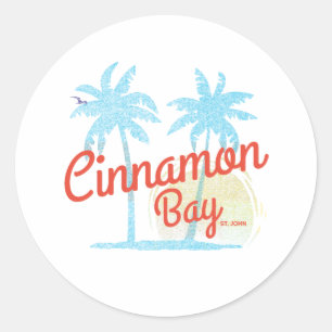 Adesivo Redondo Cinnamon Bay USVI Vestuário de Praia Vintage