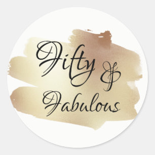 Adesivo Redondo Cinquenta e fabuloso sobre o Faux Gold Foil Brushb