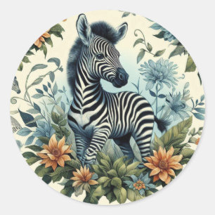 Adesivo Redondo Cinto Vintage Bebê Zebra Watercolor
