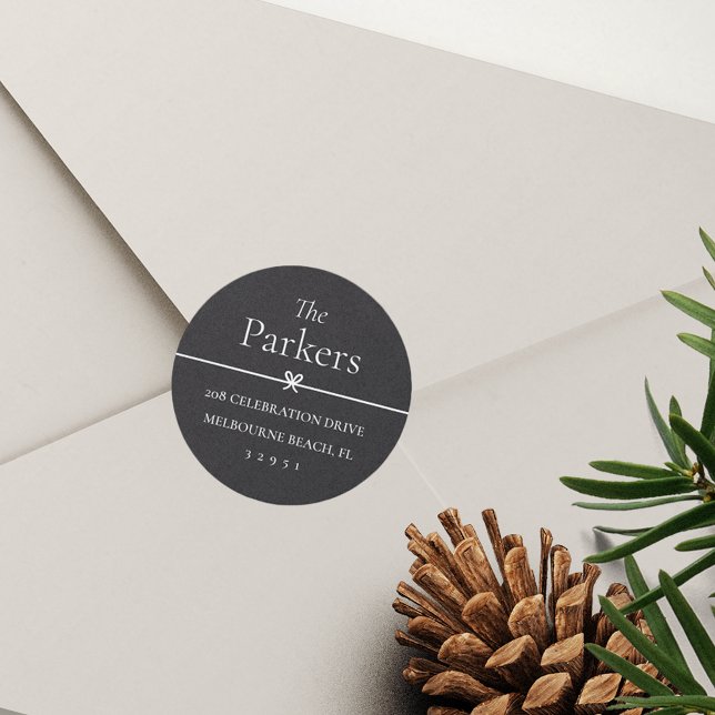 Adesivo Redondo Cinza | Autocolante de endereço de retorno mínimo  (Criador carregado)