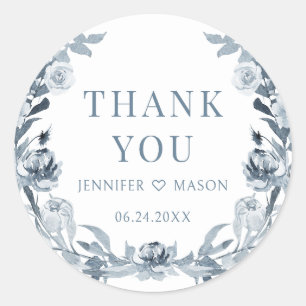 Adesivo Redondo Cinza azul Dusty floral boho obrigado de casamento