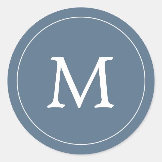 Adesivo Redondo Cinza Azul e Monograma Branco (Frente)