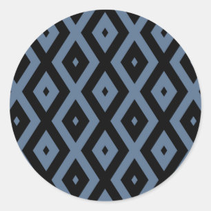 Adesivo Redondo Cinza azul e padrão de diamante preto