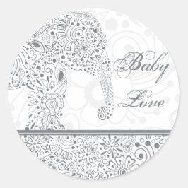 Adesivo Redondo Cinza Baby Love Elepher Sticker