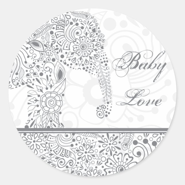 Adesivo Redondo Cinza Baby Love Elepher Sticker (Frente)