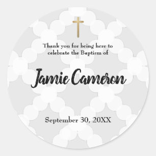 Adesivo Redondo Cinza Bebê Batismo De Natal Obrigado