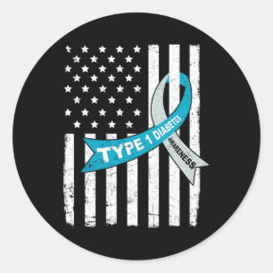Adesivo Redondo Cinza Blue Ribbon American Flag Tipo 1 Diabetes Aw