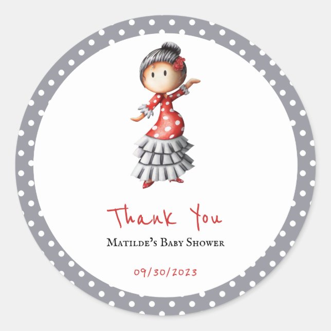 Adesivo Redondo Cinza branca Flmenco Sevillana Dancer bolinhas (Frente)