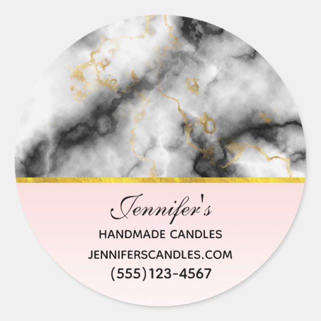 Adesivo Redondo Cinza branca moderna com Dourada faixa de opções (Frente)