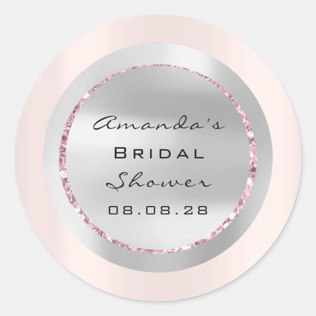 Adesivo Redondo Cinza brilhante de Rosa 16º chá de panela (Frente)