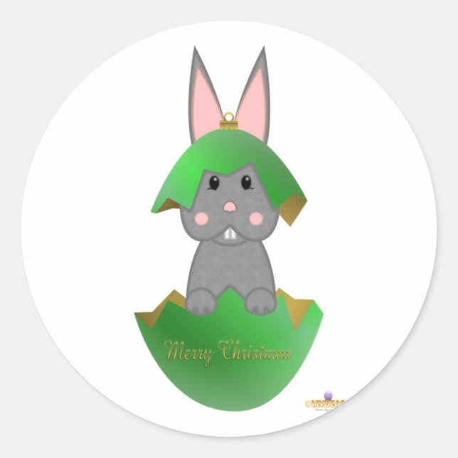 Adesivo Redondo Cinza Bunny Green Feliz Christma (Frente)