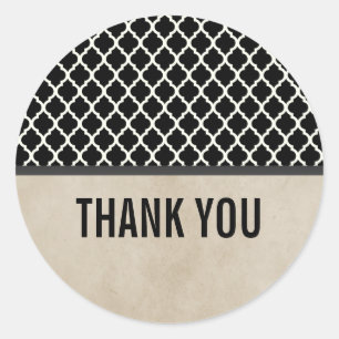 Adesivo Redondo Cinza Chic Quatrefoil Obrigado Stickers