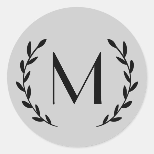 Adesivo Redondo Cinza clara personalizada - Letra Laurel preto - M (Frente)