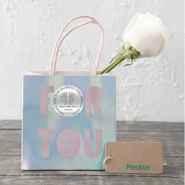 Adesivo Redondo Cinza Com Folhas De Leitura Favorito Chá de fralda (Bridal Shower Favor Thank You FlorenceK )