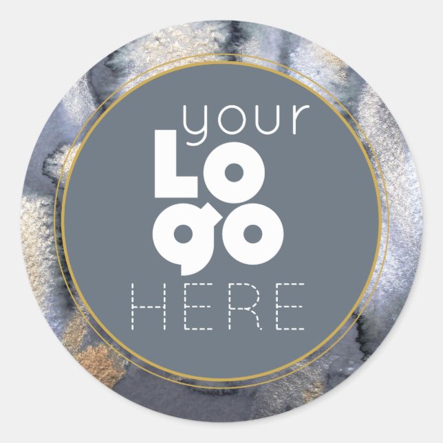 Adesivo Redondo Cinza de Aquarela Abstrato personalizada + logotip (Frente)
