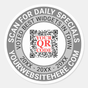 Adesivo Redondo Cinza de código QR Promo simples de Marketing come