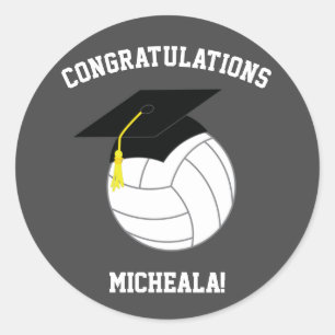 Adesivo Redondo Cinza de Graduação de Voleibol