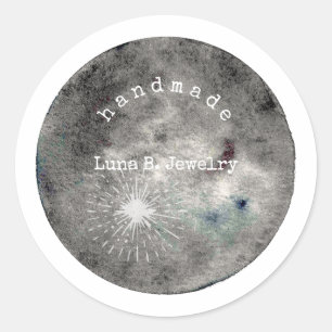 Adesivo Redondo Cinza de Lua Cheia de Aquarela