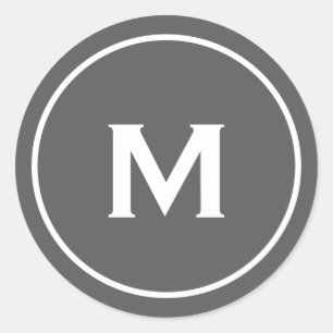 Adesivo Redondo Cinza de Monograma Moderno Minimalista