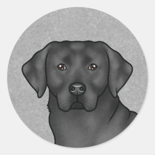 Adesivo Redondo Cinza de Retrato de Cachorro Negro Labrador Retrie
