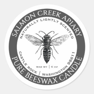 Adesivo Redondo Cinza de velas de cera de abelhas Rainha Bee
