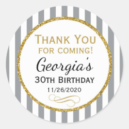 Adesivo Redondo Cinza Dourada Aniversário Obrigado Por Vir Cinza F