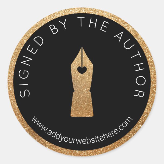 Adesivo Redondo Cinza Dourado Faux Assinado pelo Autor (Frente)