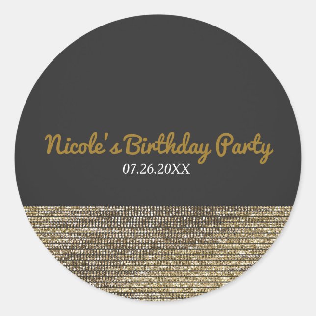 Adesivo Redondo Cinza & Dourado Modern Glam Sequins Chic Elegant F (Frente)