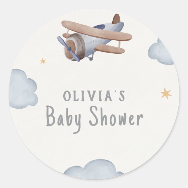 Adesivo Redondo Cinza E Chá de fraldas De Aquarela (Frente)