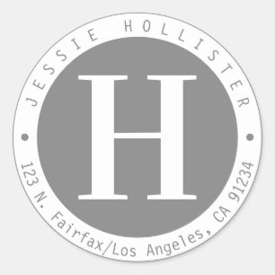 Adesivo Redondo Cinza e Círculo Branco Frame Monograma Endereço de