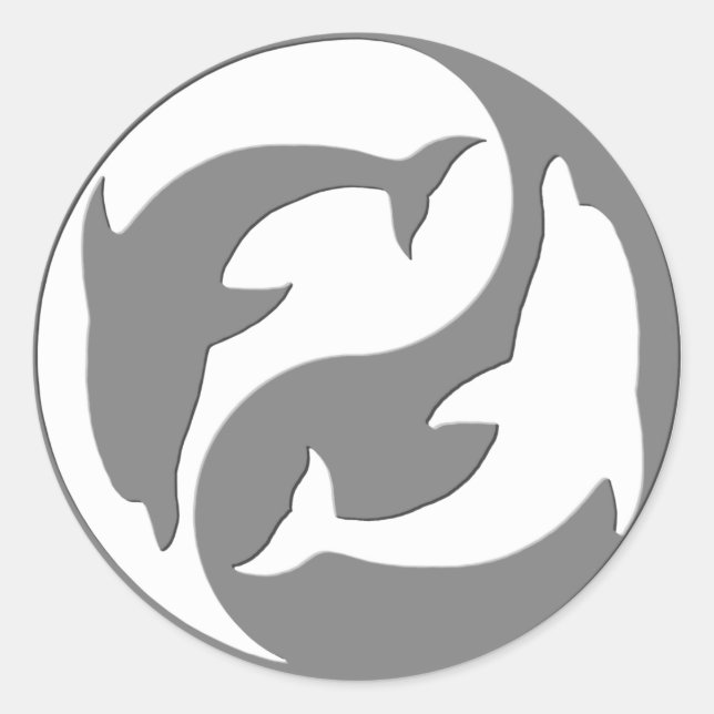 Adesivo Redondo Cinza E Pintões De Golfinhos Brancos Yin Yang (Frente)