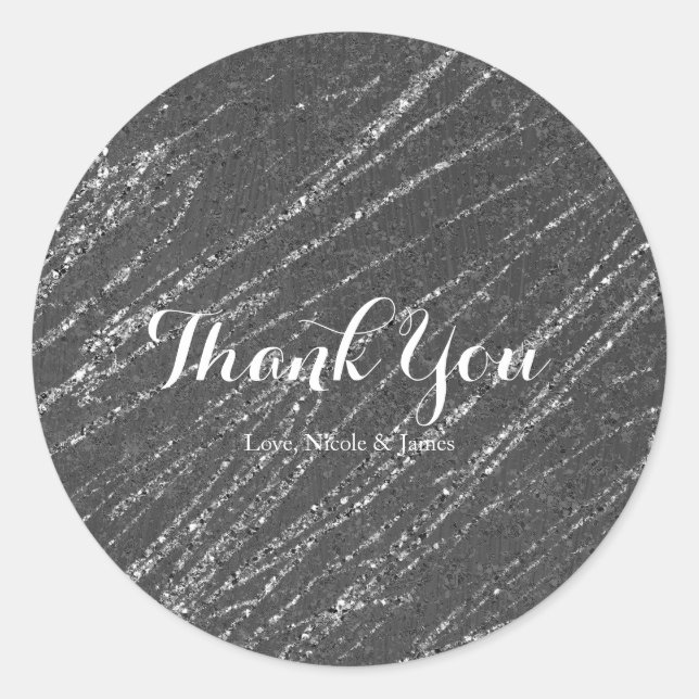 Adesivo Redondo Cinza e Silver Modern Glam Marble Strike Party (Frente)