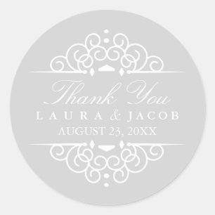 Adesivo Redondo Cinza e Vintage White Vintage Scroll Sticker